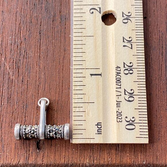 Vintage 925 Sterling Silver Marcasite Art Deco Toggle Style Pendant Charm - Picture 3 of 3